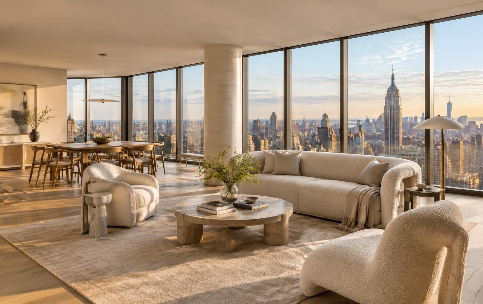 Sunlit New York apartment overlooking the skyline